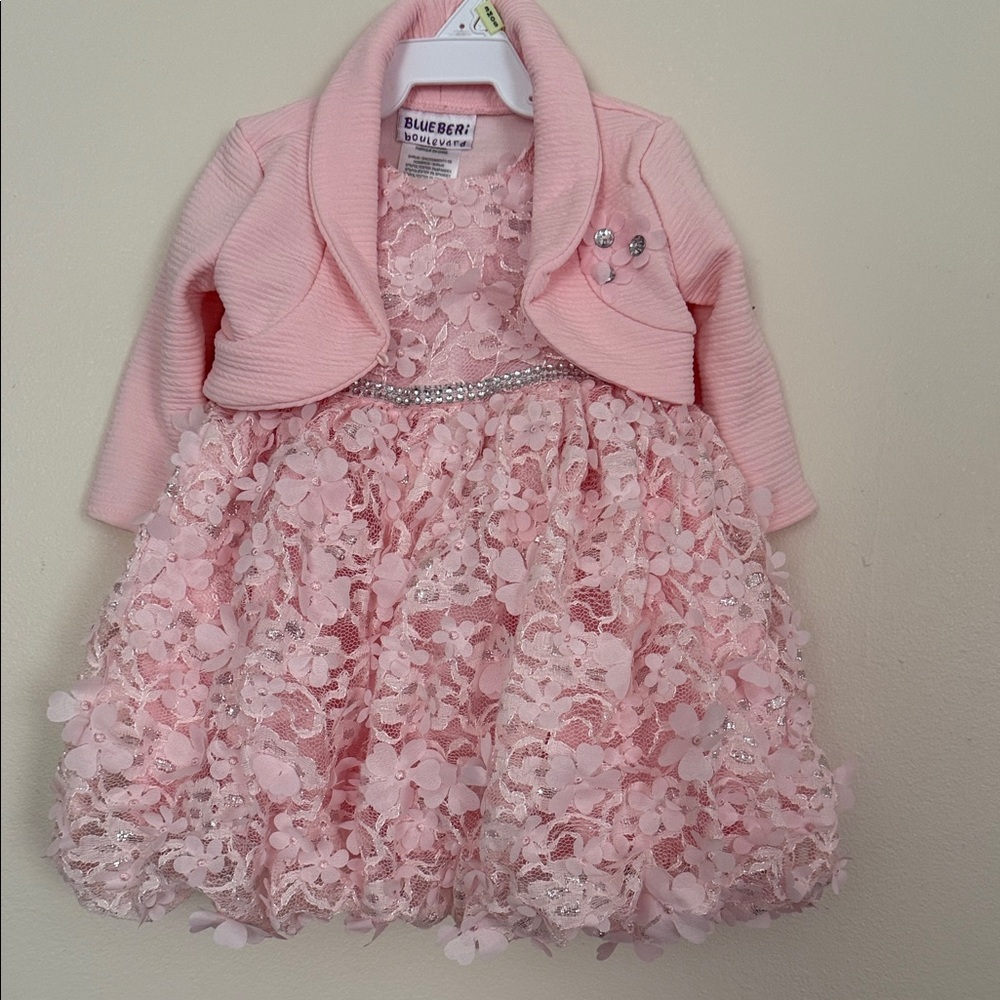 BLUEBERI BOULEVARD Pink Floral Baby Dress with Jacket